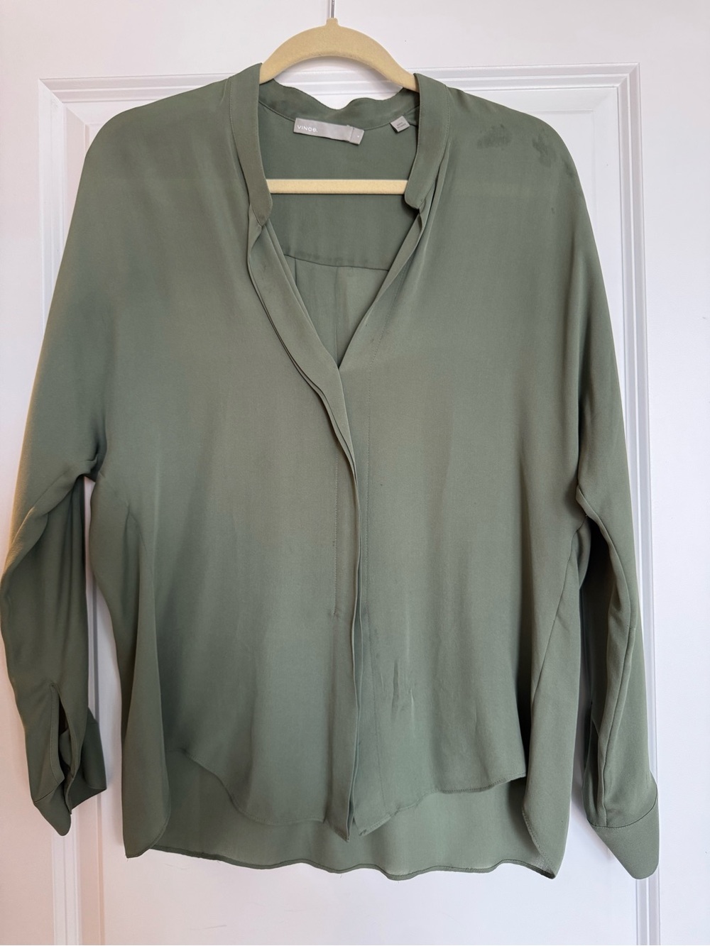 Vince Sage Green Silk Popover Blouse Size Small